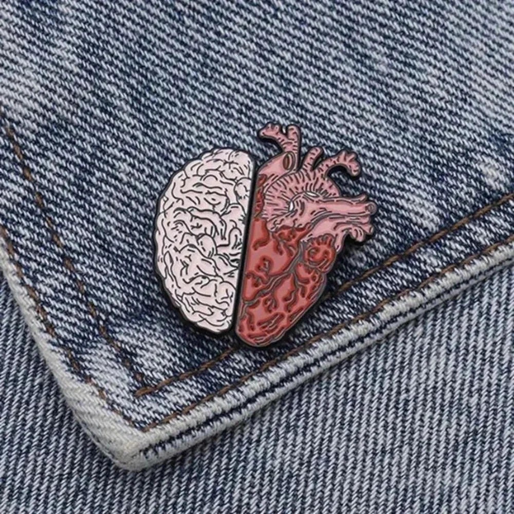 1 piece unisex red gray pink brain heart combination enamel pin backpack clothes